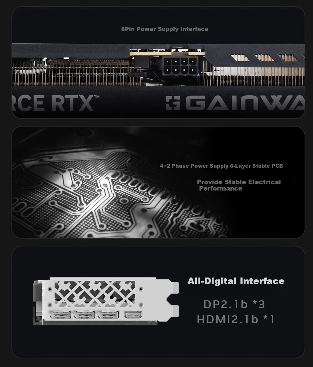 GAINWARD GeForce RTX 5060 Zhui Feng X3 OC 8G Graphics Card, DLSS 4.5, NVIDIA, E-Sports Gaming/Design Editing/AI Local Deployment 9