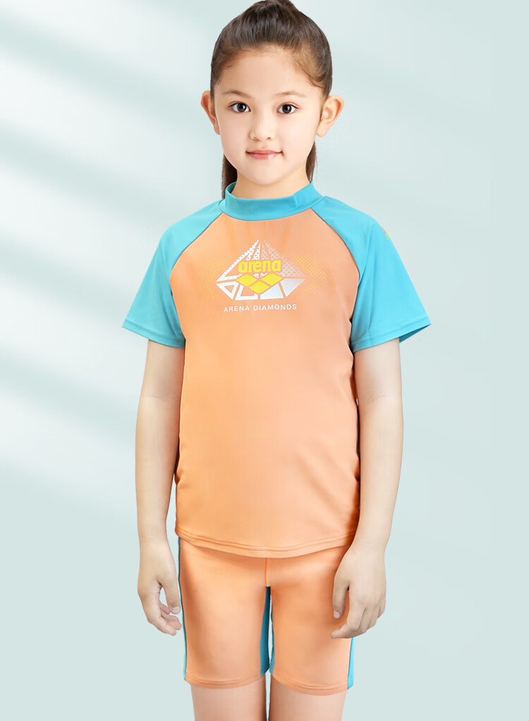 Arena Kids Girls Dopamine Short Sleeve Two-Piece Swimsuit UV Protection Quick-Dry High Elasticity Chlorine Resistant Comfortable Fit 2