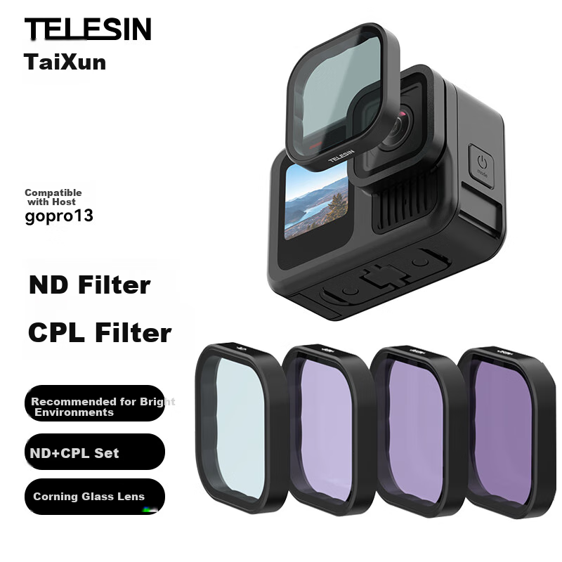 TELESIN Compatible with GoPo13 Filter Set, Including ND Filter, Polarizing Filter, And Sports Camera Filters for GoPro, Including CPL/ND8/ND16/ND32/ND64