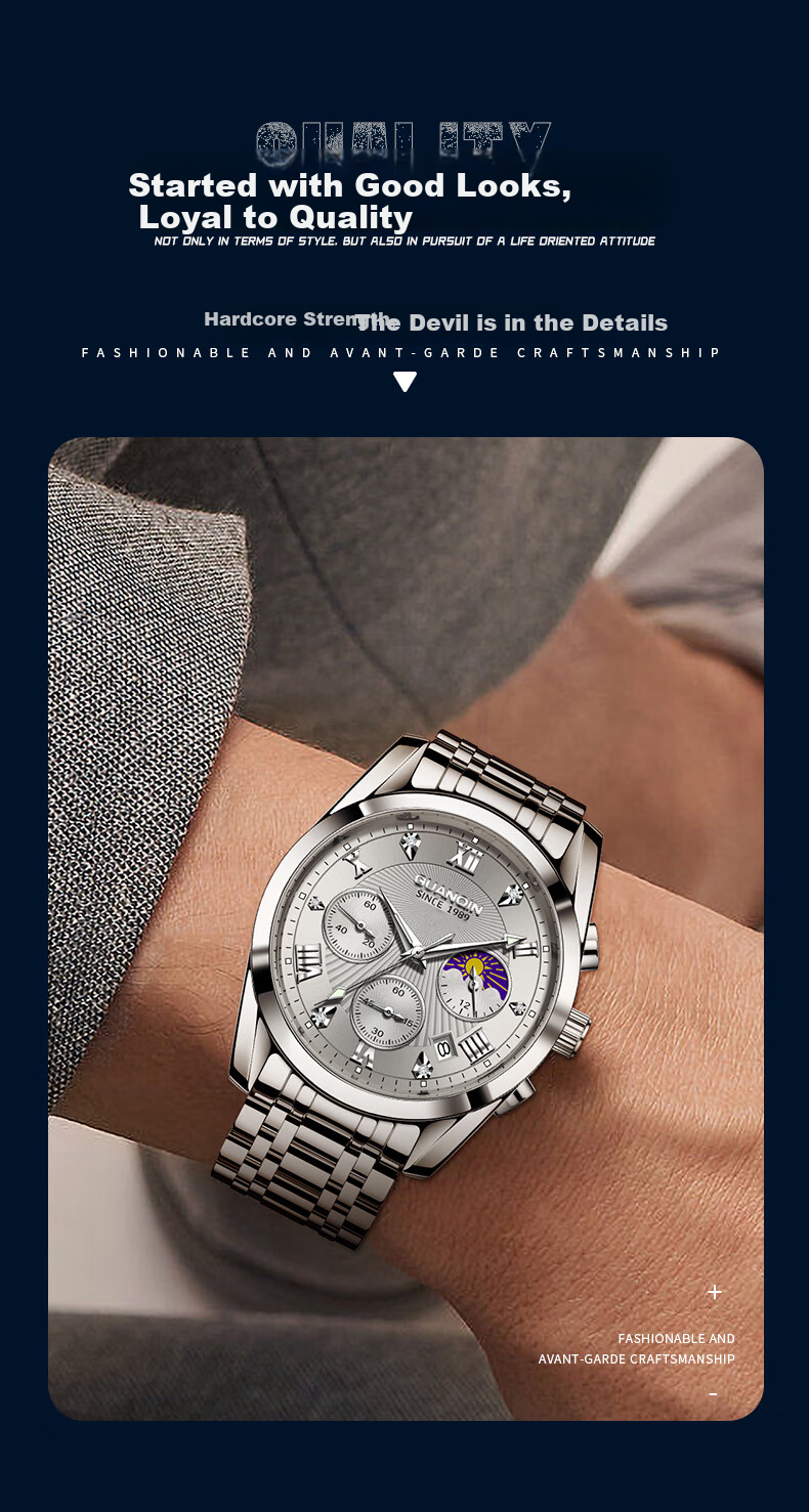 GUANQIN Men's Mechanical-Style Fashion Wristwatch, Swiss Quality Men's Watch, Waterproof Fully Automatic Multifunctional Brand National Watch 6
