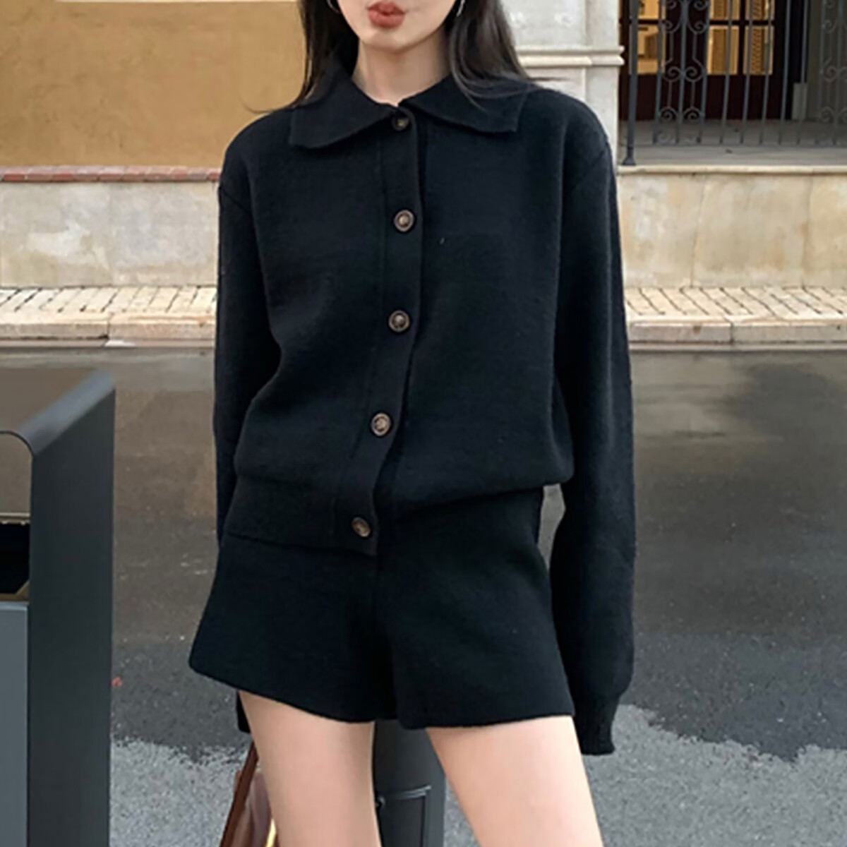 TonLion 2025 Autumn Women's Casual Lapel Cardigan and Shorts Two-Piece Set