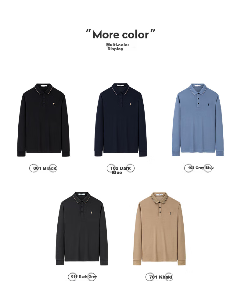 DANCING WOLVES [5A Antibacterial] Business Commute Fashionable Exquisite Embroidered Men's Long-Sleeve Polo Shirt, 102 Dark Blue, Size 170 11