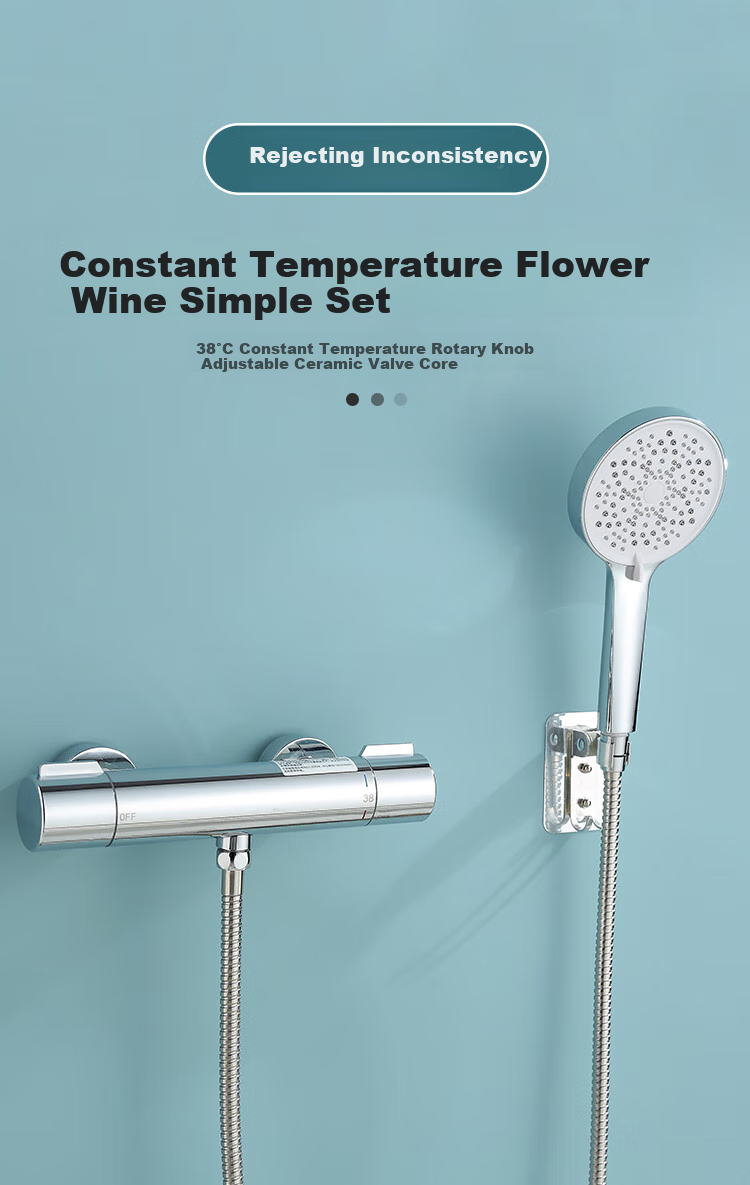 BSITN Constant Temperature Shower Head Complete Set with Smart Thermostatic Mixing Valve, Shower Faucet, Bathroom Pressure-Increasing Shower Head, Bright Silver 1390 1
