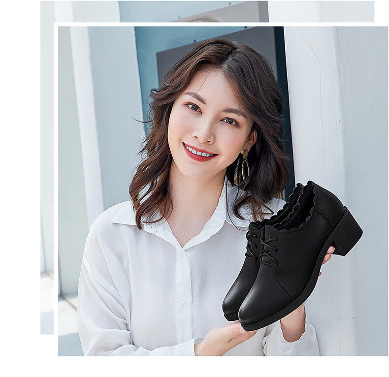 Fugui Bird Genuine Leather Cowhide High Heel Women's Spring Autumn Fashion Pointed Toe Chunky Heel Pumps All-Season Versatile Shoes Black 36 4