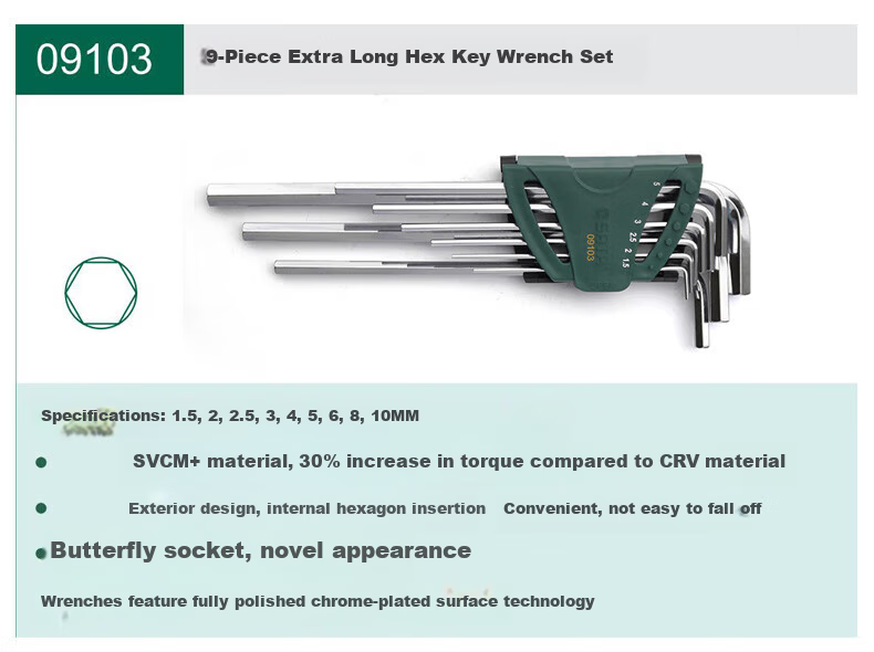 SATA Foldable Portable Hex Key Set, Auto Repair Tool Kit, 8 Pieces, 09121 3