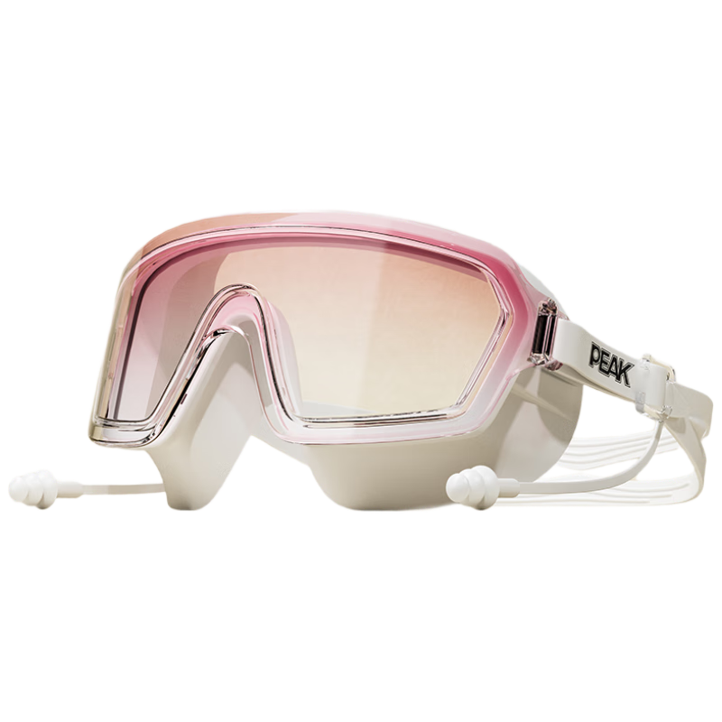PEAK Large Frame Swimming Goggles for Adults, Men And Women, High Definition Waterproof Anti-Fog with Integrated Earplugs, Professional Diving Swimming Glasses, Pink