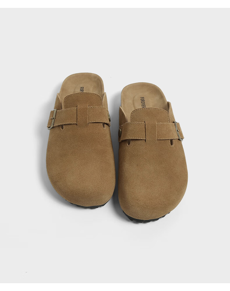 FOREVER21 Women's Leather Slippers Spring Autumn Birkenstock Style Thick Sole Slip-On Half Slippers Khaki Size 36 6