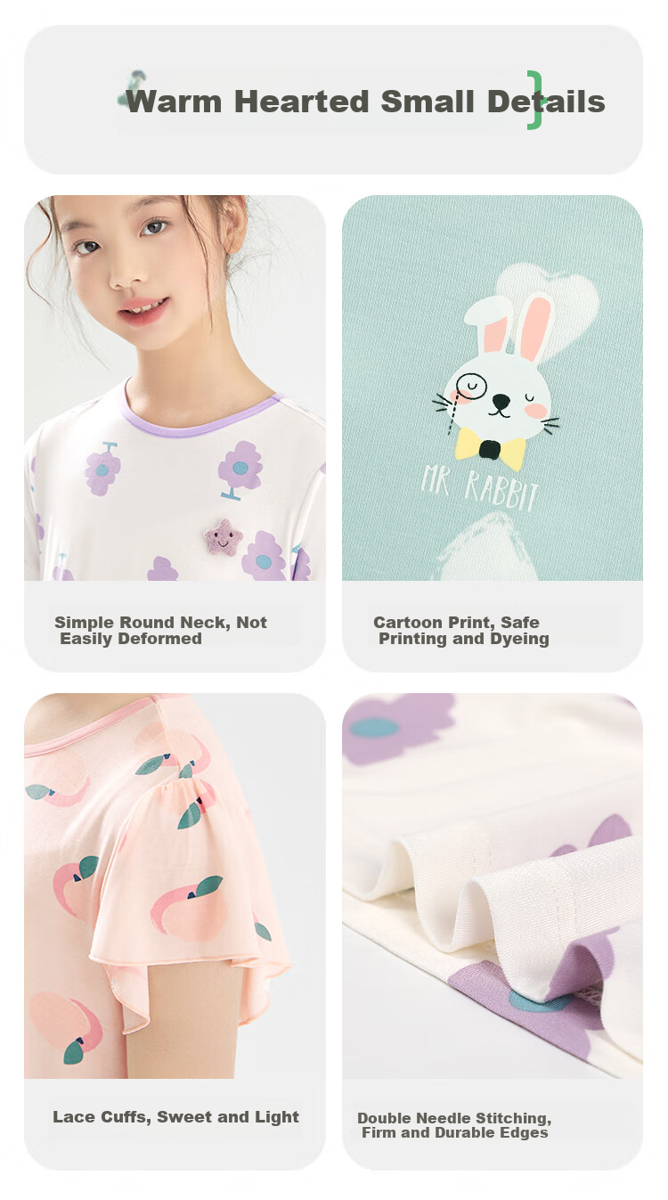 Hodohome [Same As in Mall], Children's Pajamas, Girls' Modal Cool-Feel Short-Sleeve Loungewear, Air Conditioning Wear, 318, Size 150 22