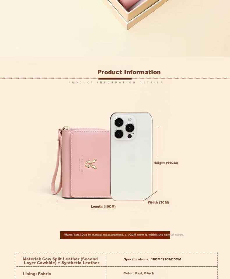 Viney Leather Women's Wallet, Short Foldable Zipper Coin Purse, Multi-Card Slots, Multifunctional Money Clip, Card Holder, ID Holder 2