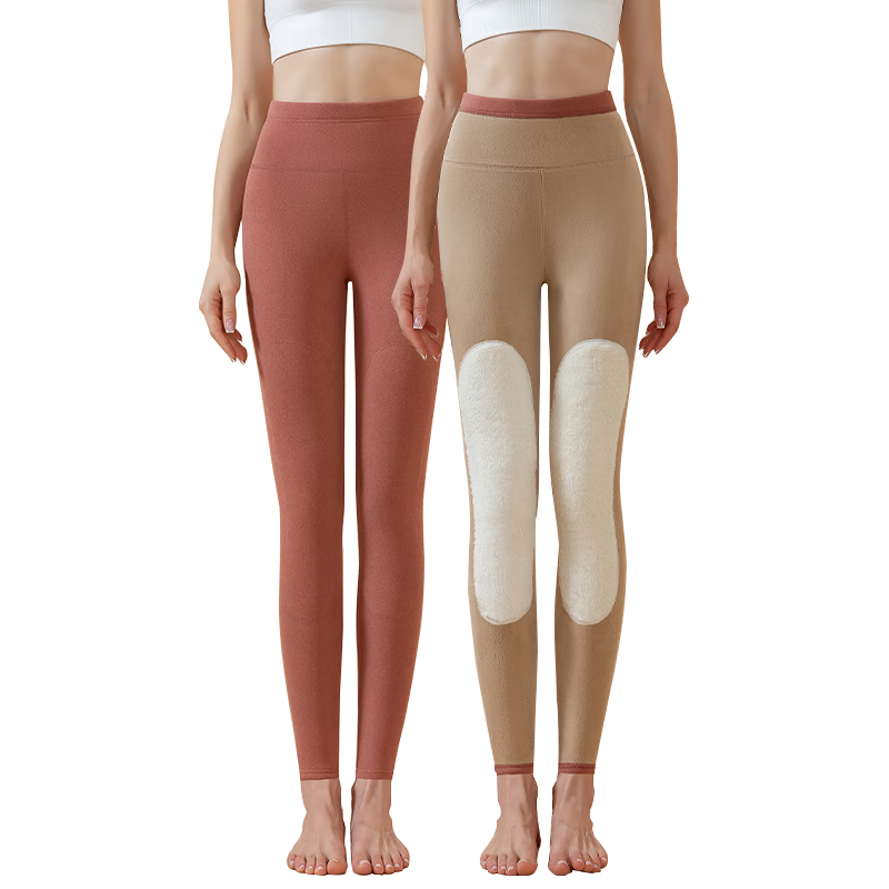 LangSha Women's High-Waist Fleece-Lined Thermal Leggings Thickened Knee Patch Lambswool Extra Warm Cotton Pants
