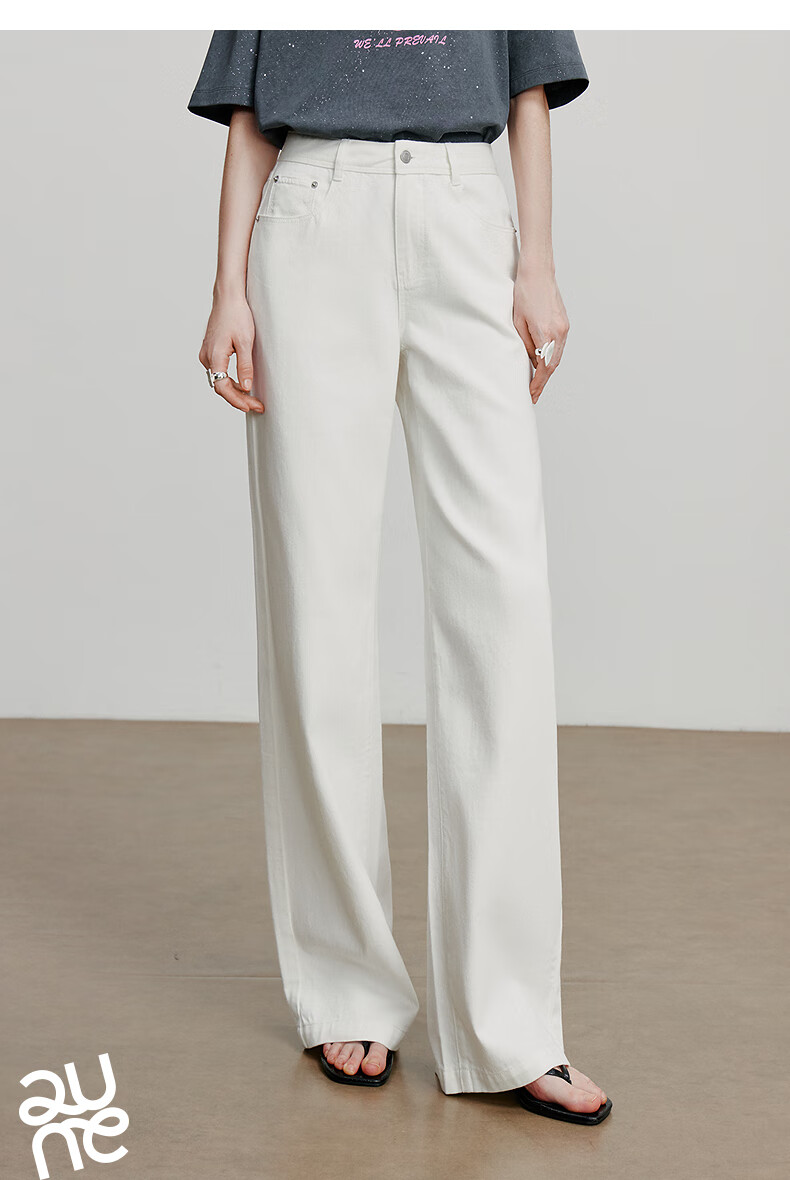 Chuyu Focus Acetate Puff Soft Denim Women's 2025 New Mid-Waist High Street Embroidered Wide-Leg Pants Sky Blue 28 17