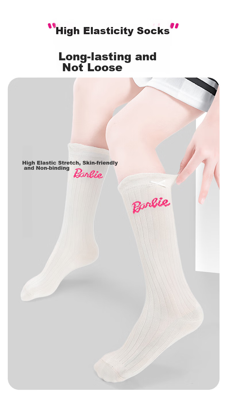 Barbie Girls' Thigh-High Socks, Thin Spring And Autumn Mid-Calf Socks, Girls' Slouch Socks, Children's Princess Lace Calf Socks 5