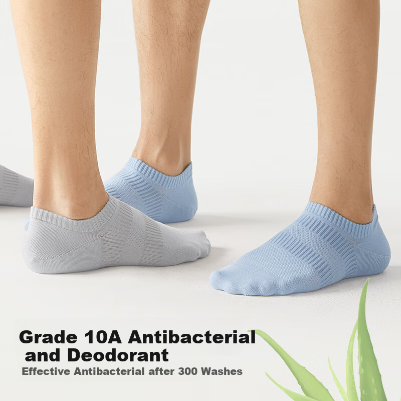Mianzhuwu 10A Antibacterial Socks for Men, Boat Socks, 100% Pure Cotton, Summer Essential Oil Deodorizing, Non-Slip Heel, Shallow Mouth Short Socks, 5 Pairs
