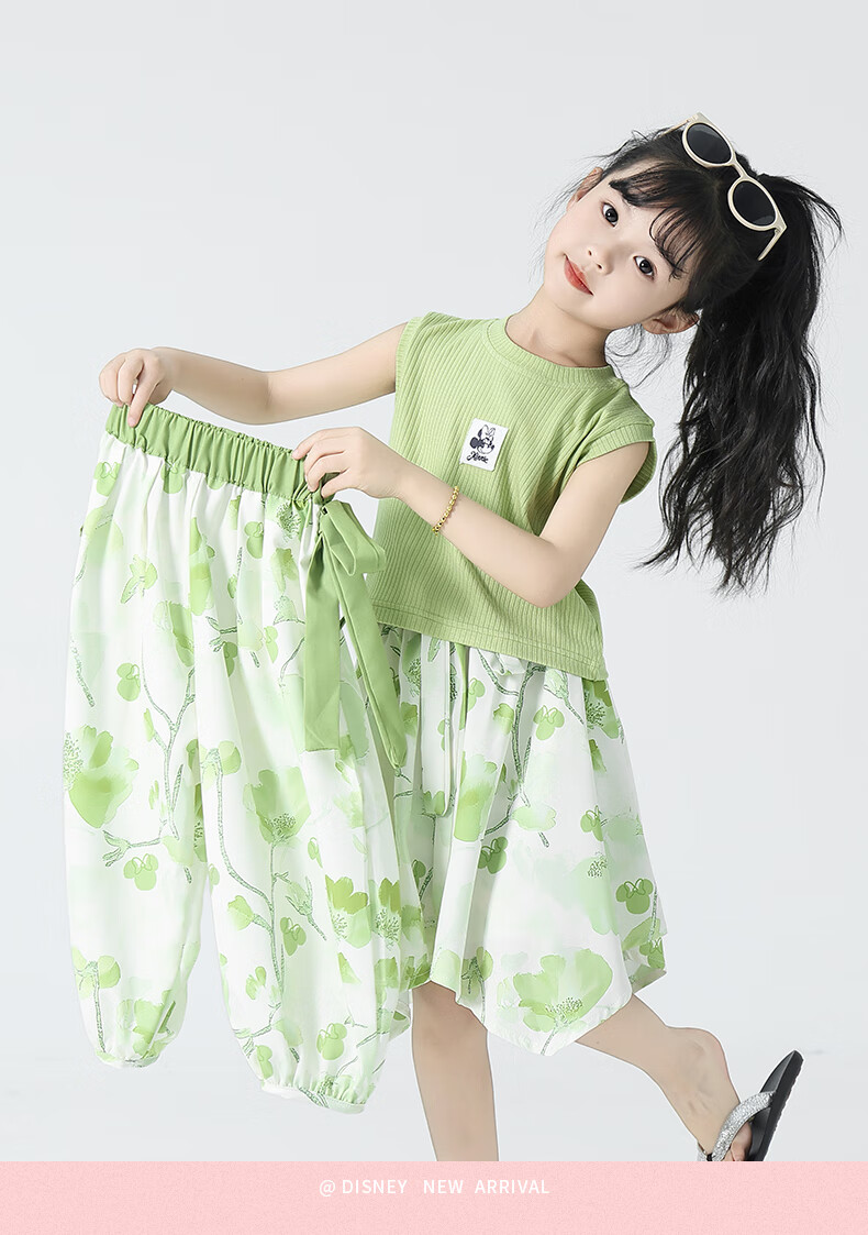 Disney Children's Summer Outfit, Girls' Summer Clothing Set, 2026 New Stylish Sports Three-Piece Set, Girls' Clothing 2