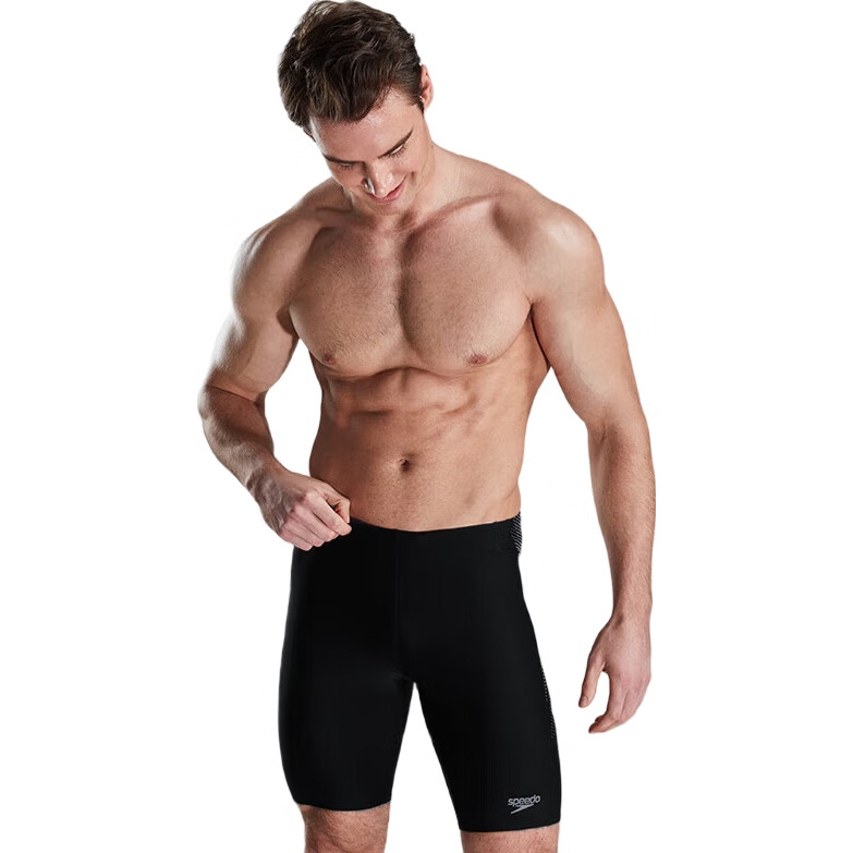 Мужские плавки Speedo, стильные и удобные, профессиональные тренировочные шорты до колена с высокой эластичностью и быстрым высыханием, черные/серые, размер 32