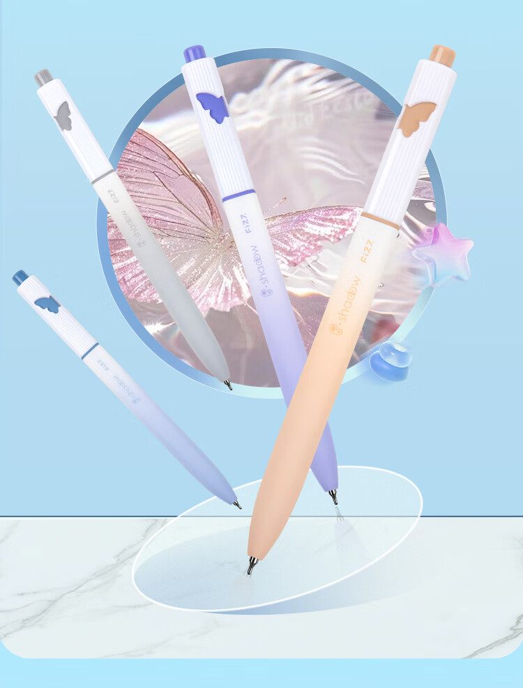Fizz Quick-Dry Click Gel Pen 0.5mm Low Center of Gravity Dual Ballpoint CS Black Tip Office Signature Pen Student Exam Pen 2-Pack Purple Gold 10