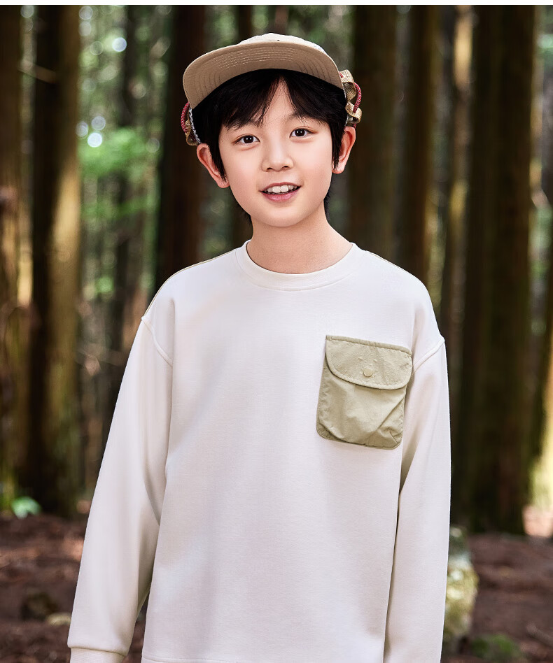 361° Children's Clothing, Boys' Sweatshirt for Fall 2025, Big Kids' Faux Two-Piece Workwear with Pockets, Sports Outdoor Top, Beige, Size 160 5