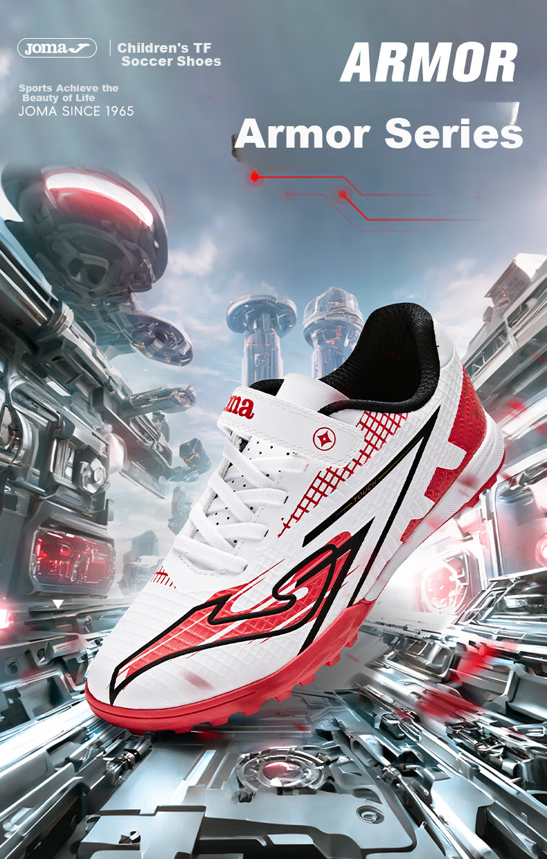 JOMA Children's Soccer Shoes with TF Turf Studs for Competition And Training, Ages 6-12, Red/white, Size 32 (200mm) 1