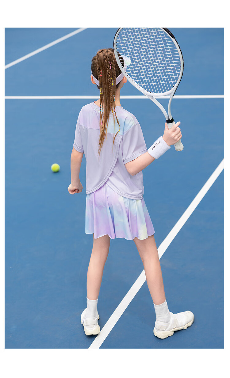 Qidong [Hanshuishuishui] UPF200+ Girls' Quick-Dry Sports Set, Summer Badminton Training Outfit, Purple, Size 160 9
