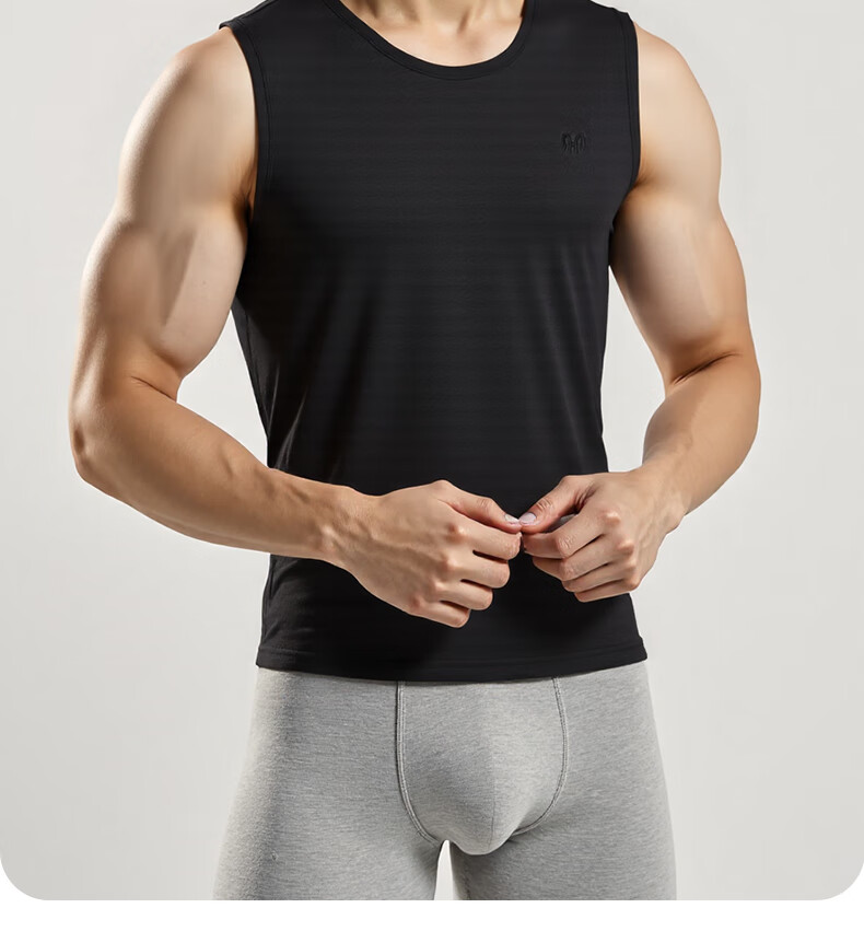 Hengyuanxiang Large Size Ice Silk Men's Tank Top, 10A Antibacterial Mesh, Autumn Wide Shoulder Sleeveless Undershirt, Breathable Quick-Dry Sports T-Shirt 23