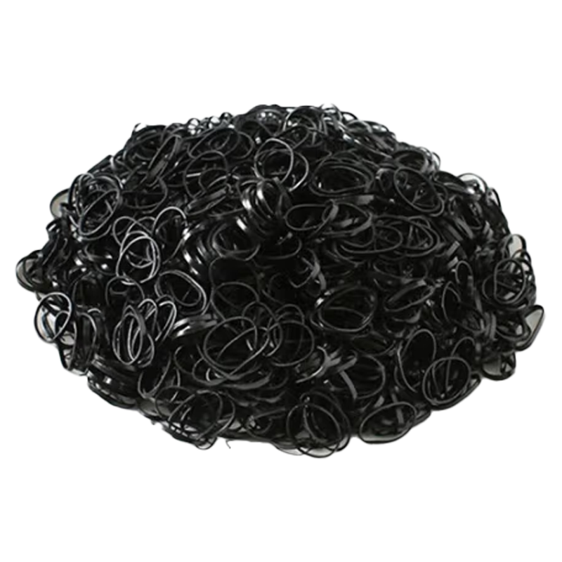 Jiaoxuefei 1000 Black Disposable Hair Ties, High Elasticity Hair Bands, Non-Damaging Hair Elastics, Hair Rings, Hair Bands with Leather Covers