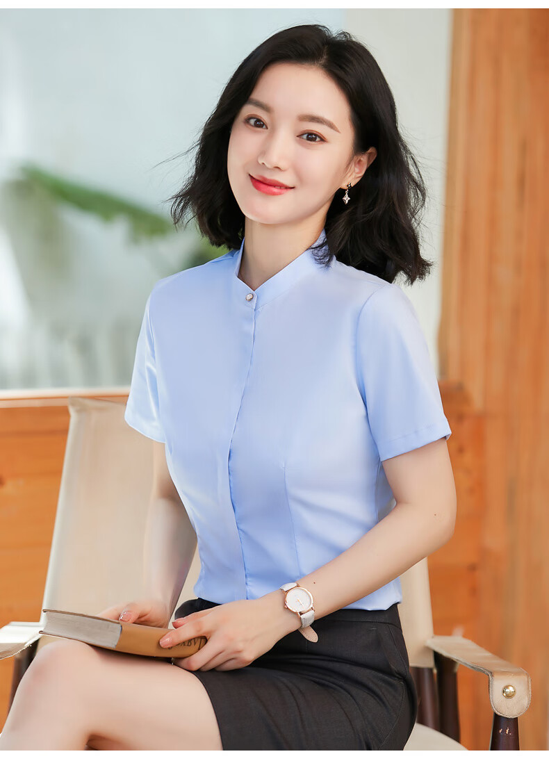 Romon [Professional Commuting] Women's Summer Anti-Exposure Slim Fit Breathable Solid Color Short Sleeve Shirt White 2XL 5