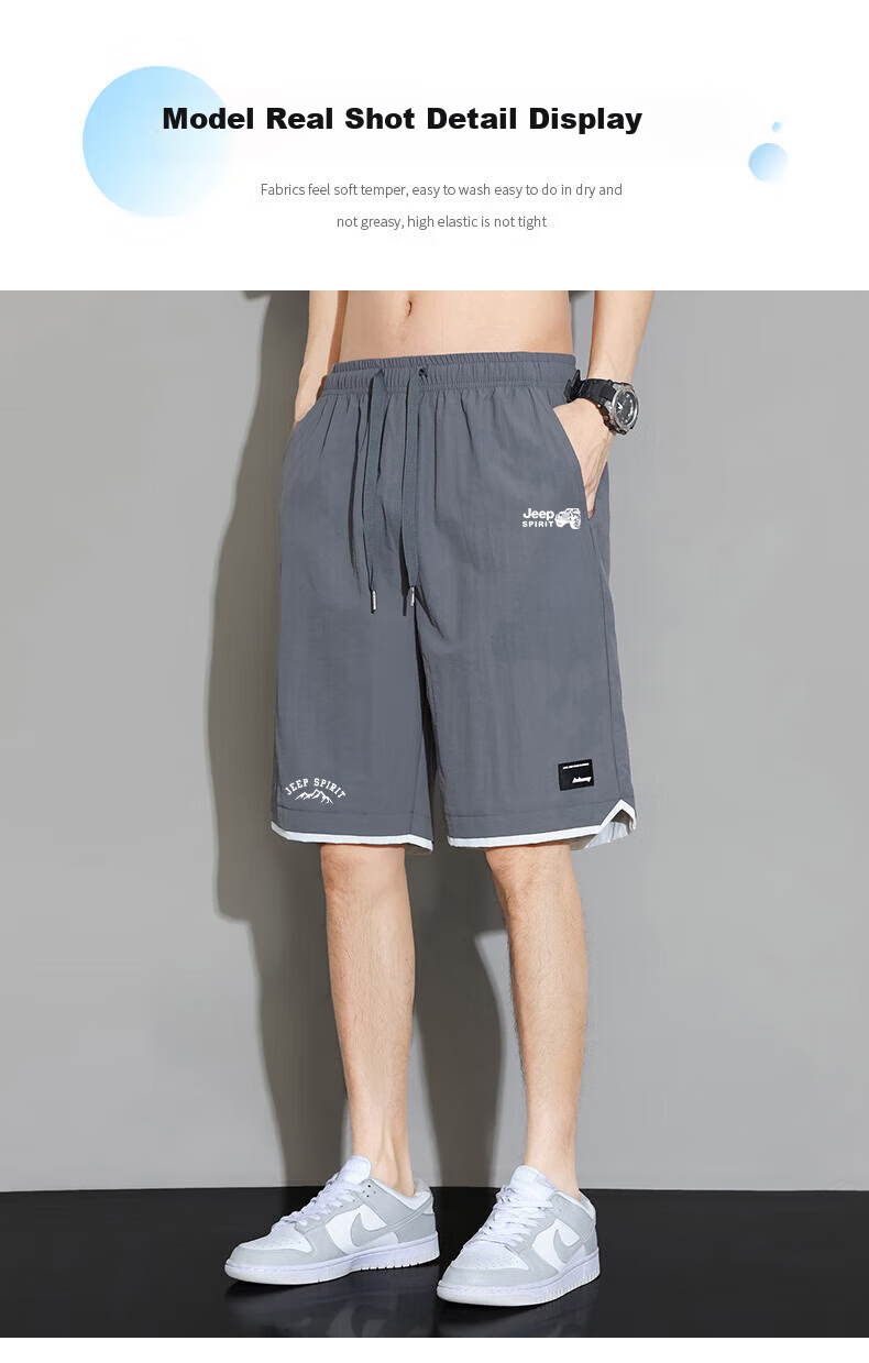 JEEP SPIRIT Men's Shorts, Summer New Style Loose-Fit Five-Point Pants, Quick-Dry Sports Menswear, Black, XL 6