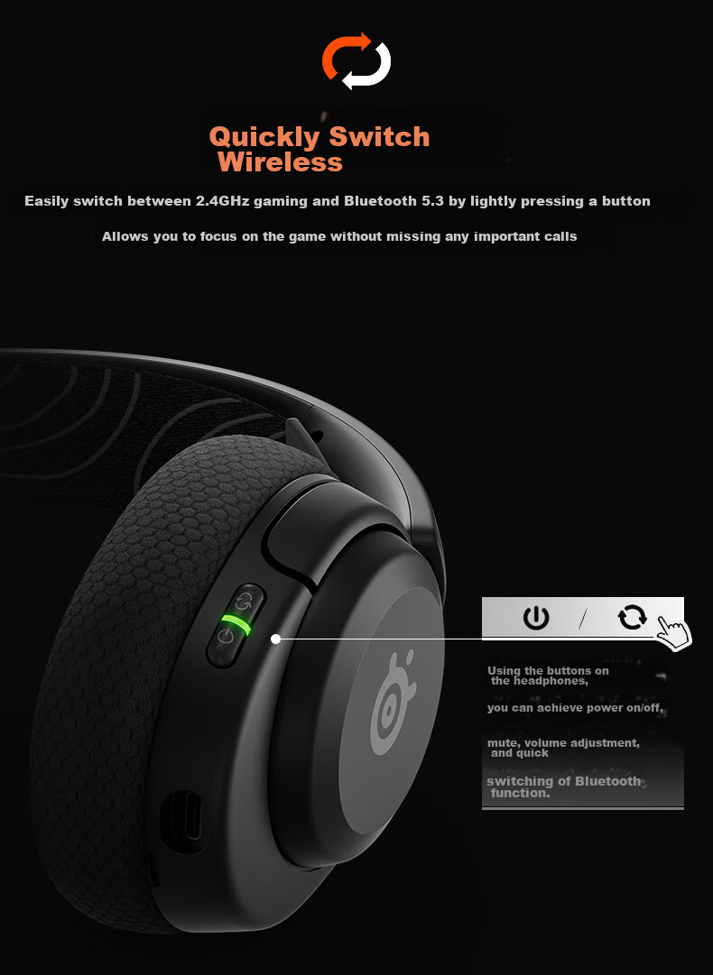 SteelSeries Hanbing Nova5P Bluetooth/2.4G Dual Wireless Over-Ear Headphones, Laptop And Desktop Noise-Cancelling Computer Gaming Headset, PS5 Enhanced High-Definitio 6