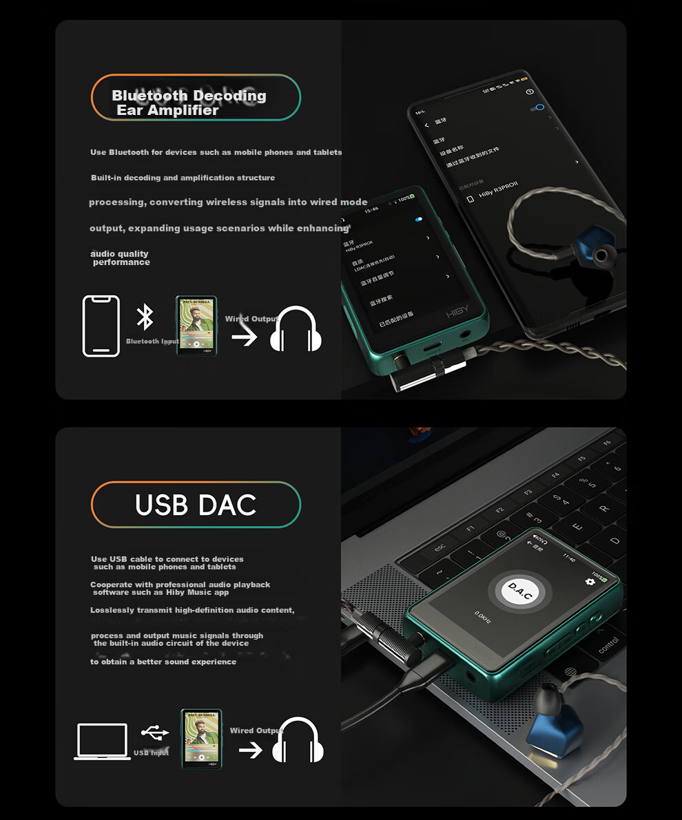 HiBy R3ProII Lossless Music Player, Pure Sound MP3, High-Definition HIFI Hard Decoding DSD, Portable Voice-Activated Player, Black Gift 9