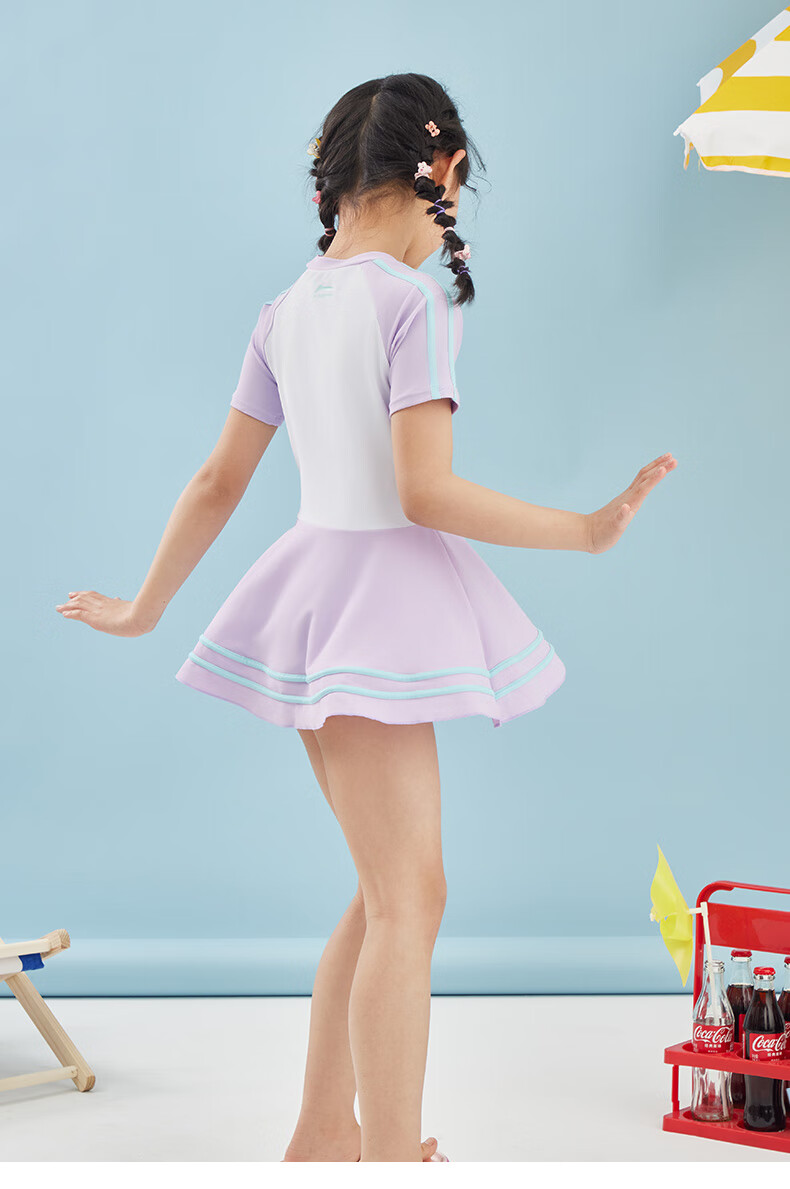 Li-Ning Children's Swimsuit, One-Piece Dress Style for Girls, Comfortable Square-Leg Design, Quick-Drying, Suitable for Swimming, Beach, And Hot Springs 13