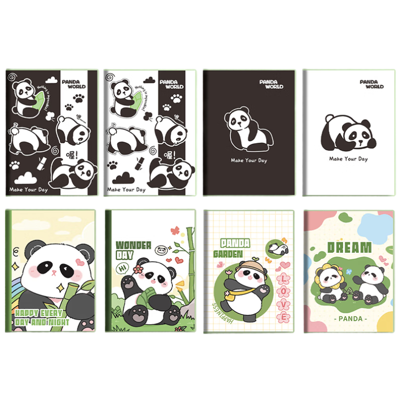 Shaonianban Notebook, Panda Series, 8-Pack, 64K Pocket-Sized, Portable Notepad, Journal, Vocabulary Book, Smooth Writing, Quick Notes, Memo Pad, 3C Digital Products, All-Net Low Price