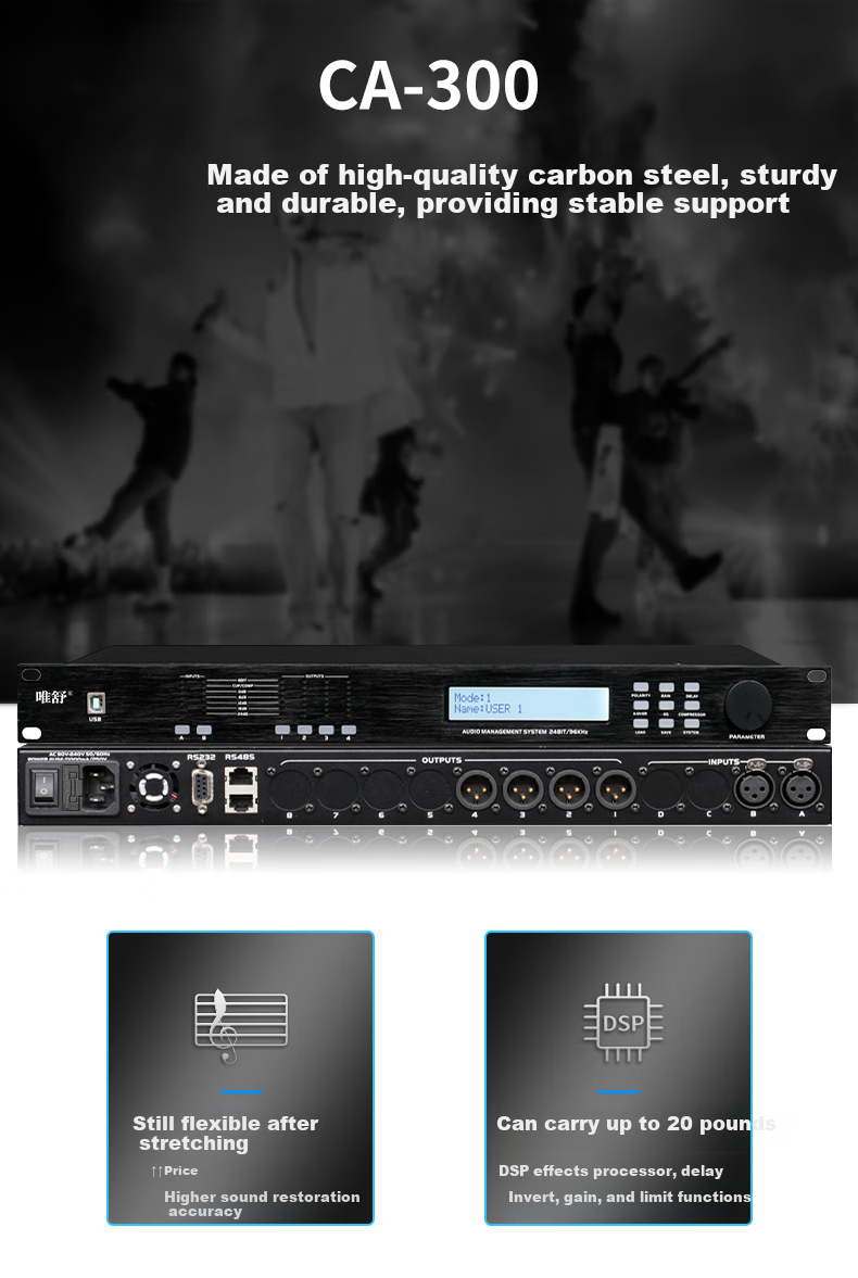 Weishu CA-300 Audio Processor, Two-In Four-Out Digital Audio Preamp Effects Processor, 2-In Equalizer And Delay Processor, Line Array Speaker Frequency Divider 1