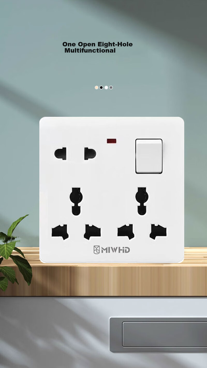 MIWHD Single Switch with Eight Holes And Light, Wall Panel Switch Socket, 86 Type, 10A-16A White Concealed Switch, MLGD-34/1 16 220 2 6