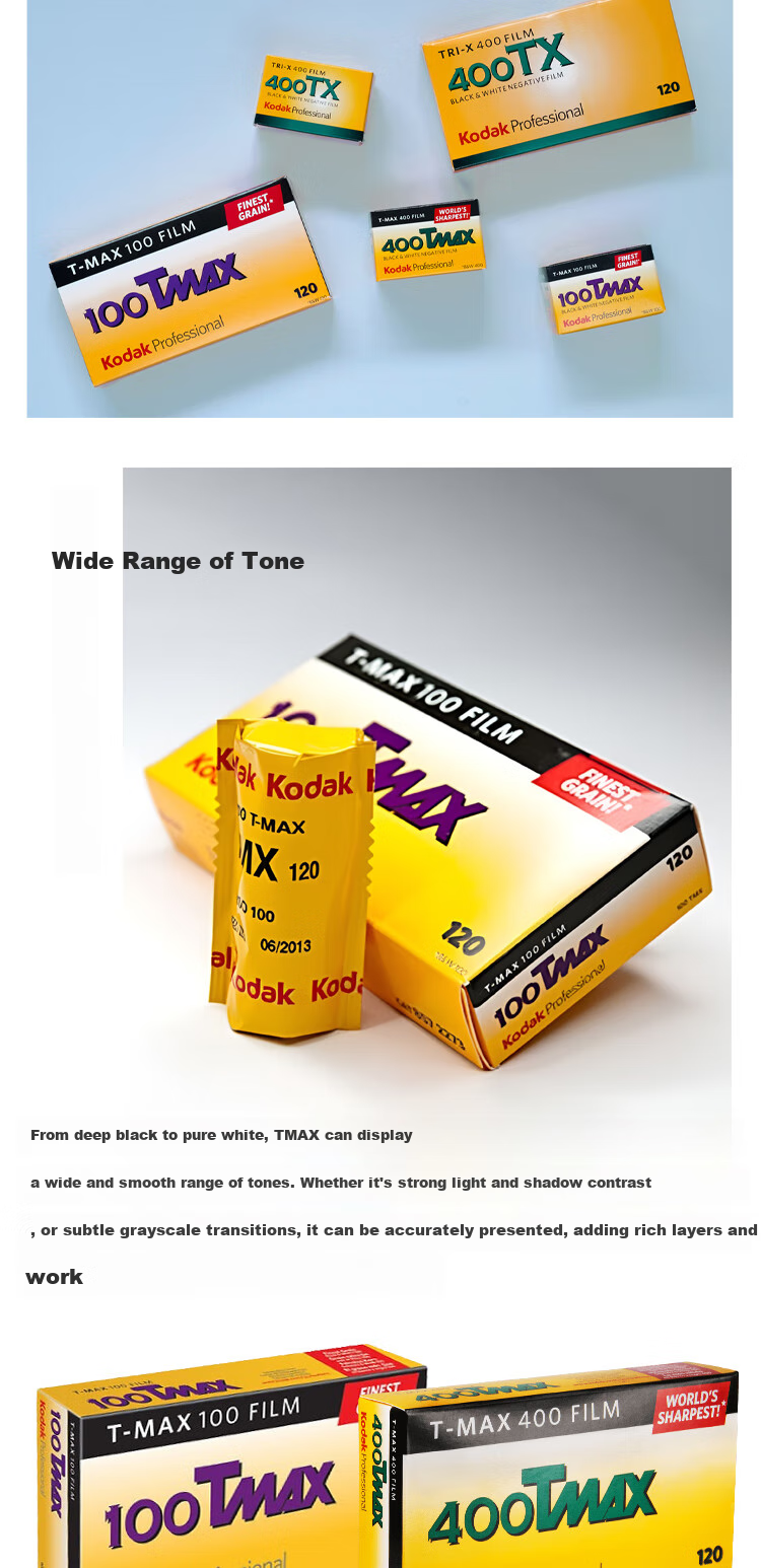 KODAK Professional Black And White Film, TMAX100, 120 Medium Format, Trial Pack 2