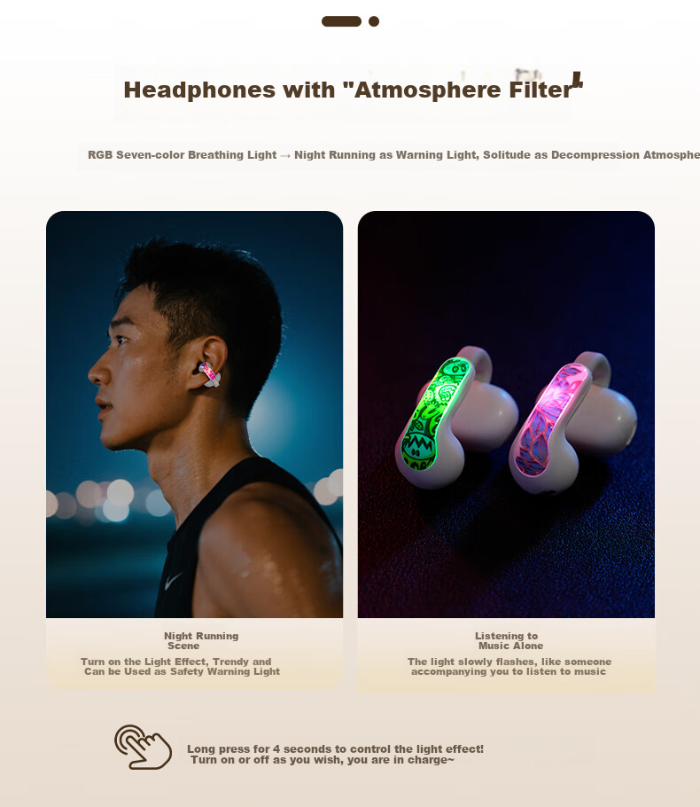 Baiersong B7 Open-Ear Bluetooth Headphones, Ear-Hook Style, for Sports And Running, Long Battery Life, AI Calling, Noise Reduction, Wireless Earphones, Fashionable Ear Clips, Suitable for Xiaomi And Apple, Pearl White 7