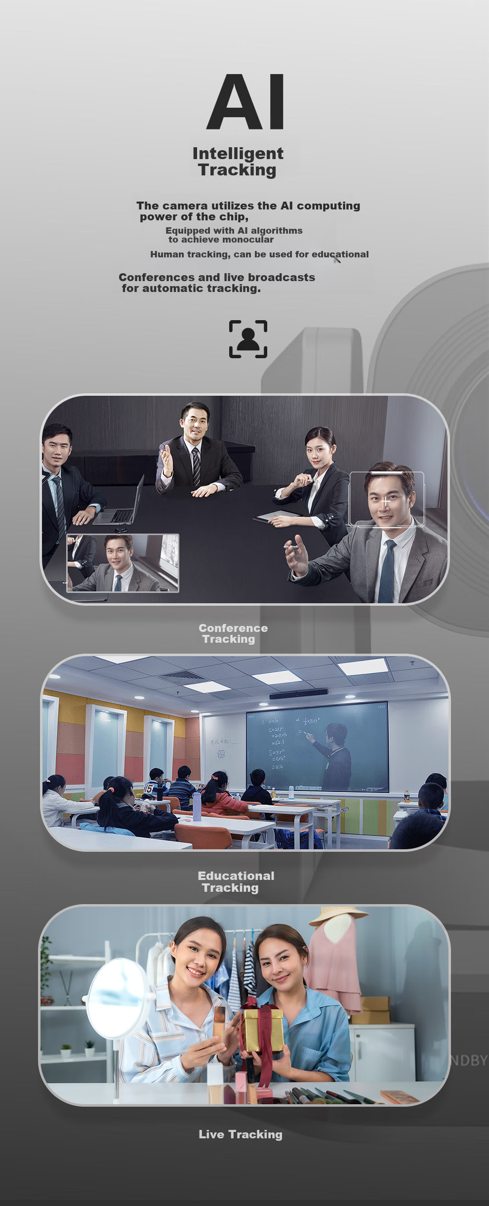 Lenovo ThinkPlus Video Conference Camera with Microphone And Pan-Tilt Zoom, 1080P HD, 10x Optical Zoom, AI Tracking Auto Focus YT-HD18S 4