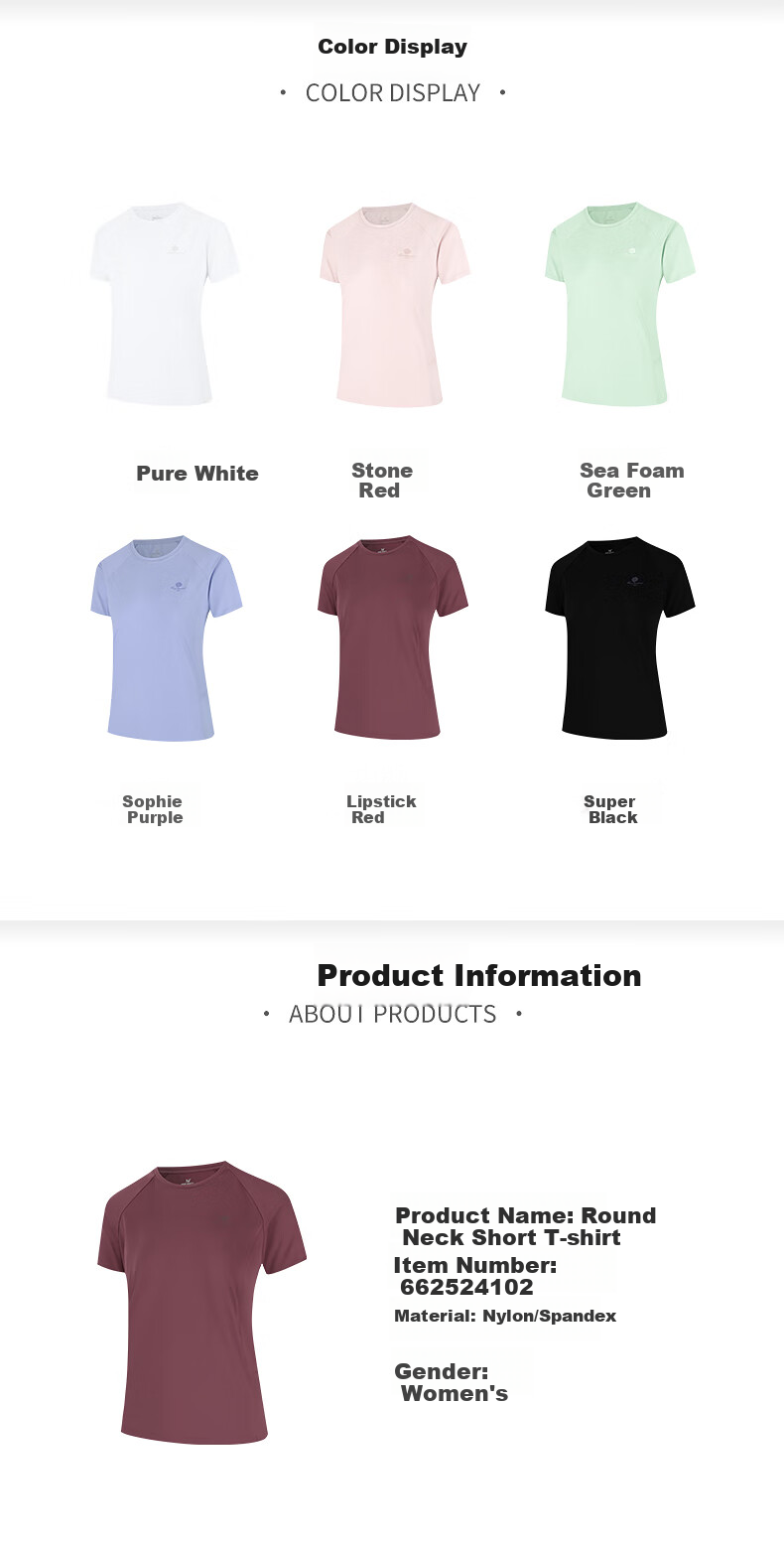 361° Women's Short-Sleeve Summer Clothing, New Cool-Feeling T-Shirt, Sun Protection Shirt, Ice Silk Sports Running Top, 662524116-7 30