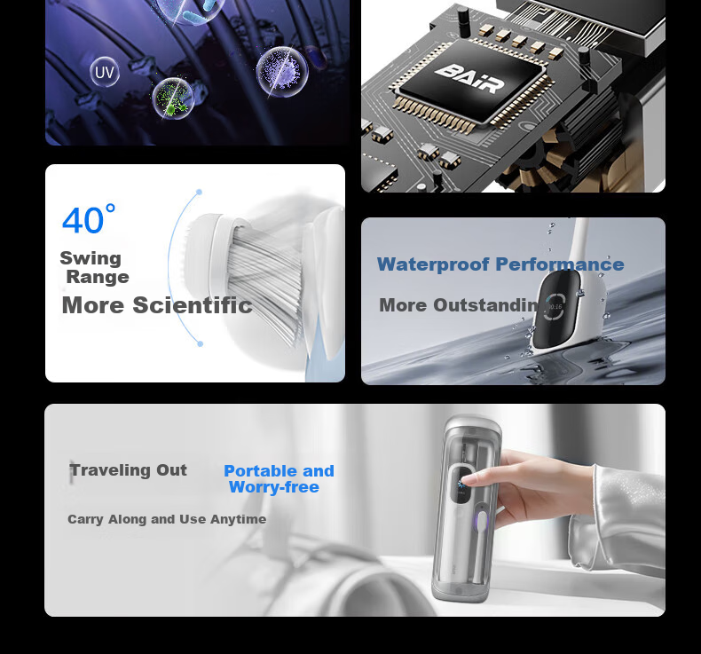 BAIR Large Screen Visual Intelligent Vibration-Scanning Integrated Sonic Electric Toothbrush with TFT Full-Angle Display, Deep Cleaning, Rechargeable Fully Automatic Soft Bristle Gum Protection Student Model, White, I5 4