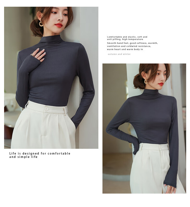 LangSha Modal Base Layer Women's Autumn New Half Turtleneck Top Elastic Slim Fit Long Sleeve T-Shirt 19