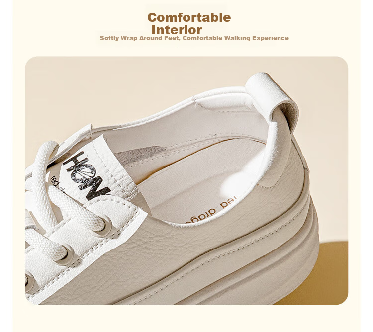 RED DRAGONFLY Women's Shoes, 2026 Autumn White Sneakers, Thick-Soled Heightening Versatile Casual Lightweight WPB15049, Apricot Color, Size 35 4