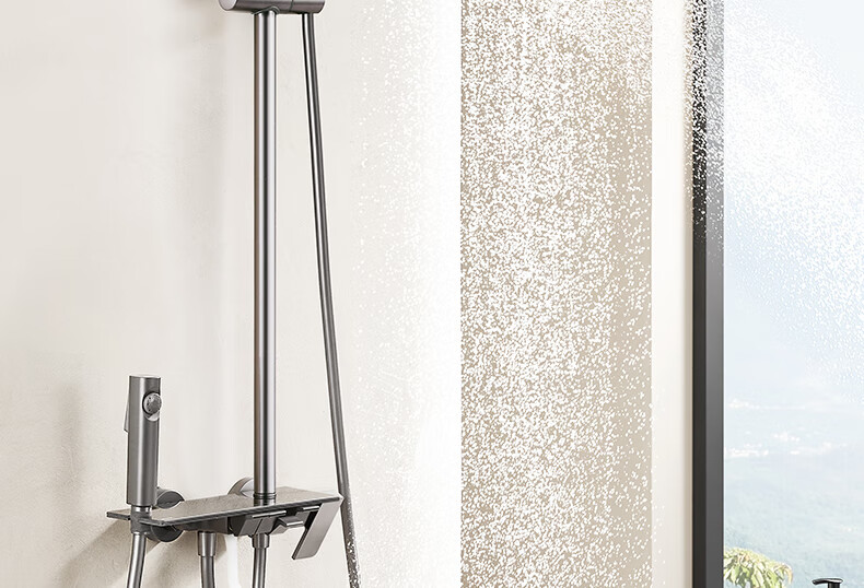Anhua Bathroom Shower Set Brass Body Pressurized Piano Key Gun Gray Round Tube N4S9048GGW 18