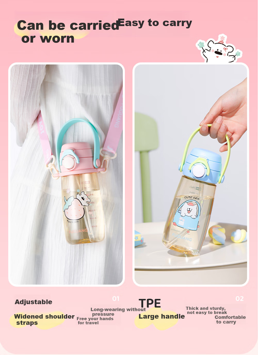 Fuguang PPSU Water Bottle, Children's Plastic Cup, Kindergarten Students, Pregnant Women, New Straw Cup for Girls, Summer, 540ml 12