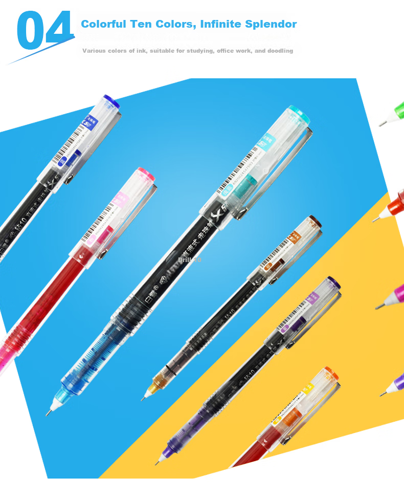Snowhite X55 Direct Liquid Rollerball Pen with Replaceable Refill, Multi-Color Gel Pen for Students, 0.5mm Black Ink, 12 Pens/Box 6