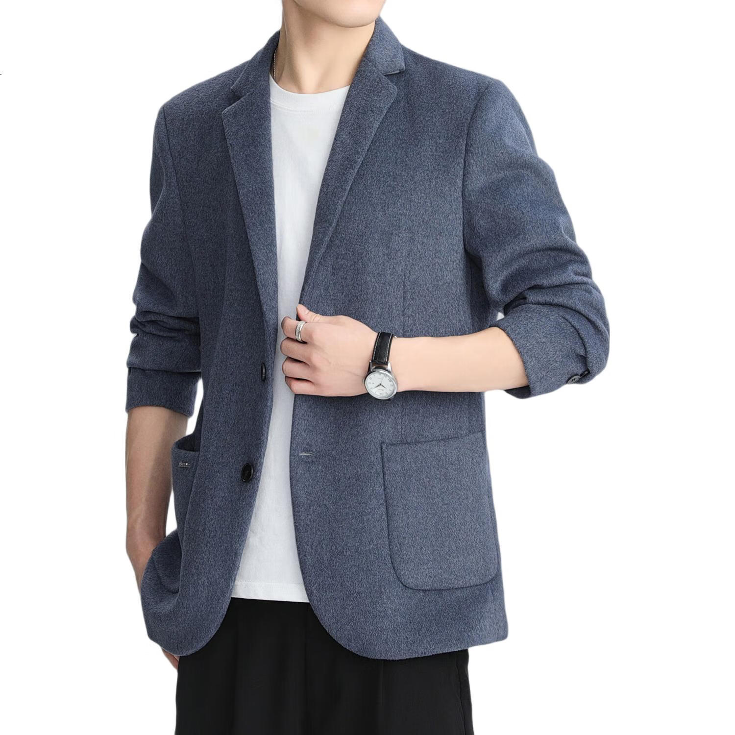 ROMON Wool Blend Men's Blazer Spring Autumn Business Casual Single Suit Coat Warm Jacket XF87 Gray 4XL