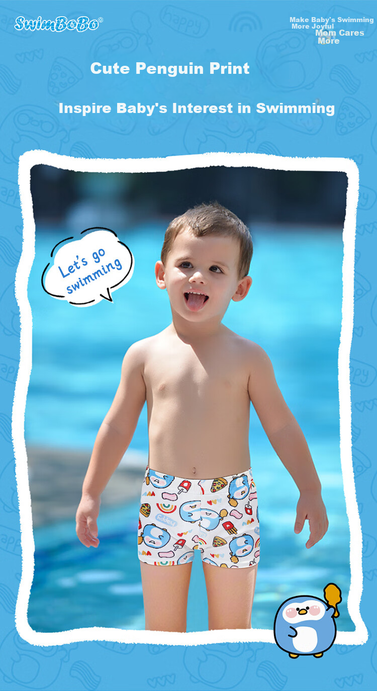 Swimbobo Baby Swim Trunks Newborn Swimming Pants Blue Penguin Style Triangle Style M Size (14-20 Lbs) 4