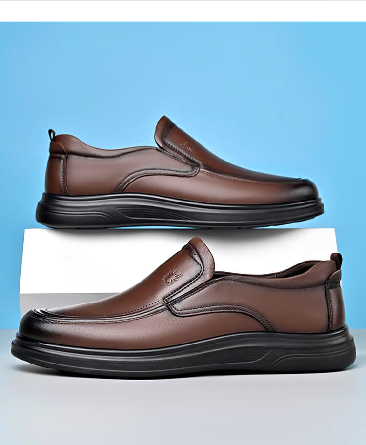 Spider King Casual Leather Shoes Men Spring Autumn Business Classic Comfortable Versatile Soft Sole Slip-On Black Size 42 14