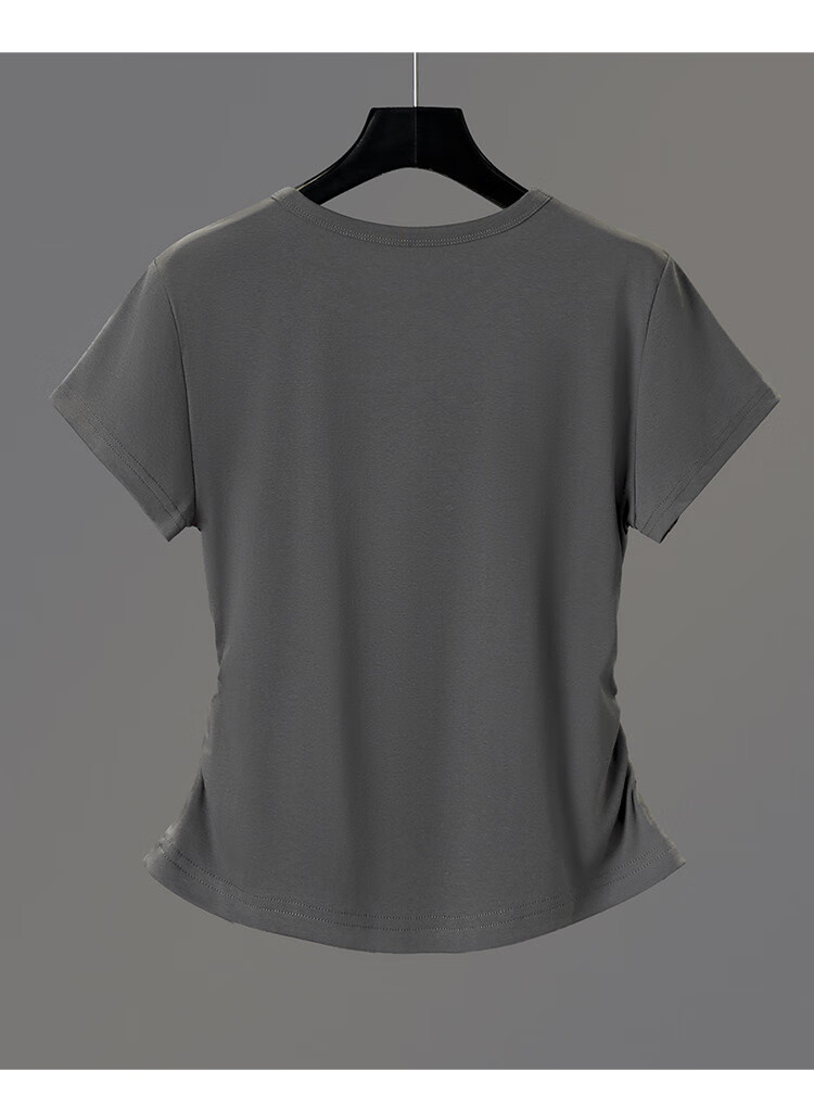 Taichi Round Neck T-Shirt 2026 Summer New Slim Fit Simple Pleated Waist Short Shoulder Crop Top for Women 13