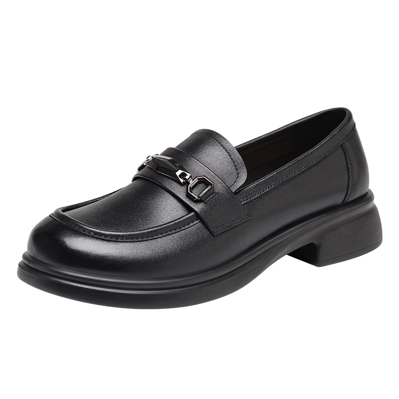 Red Dragonfly Women's Loafers Fashion Versatile Single Shoes Genuine Leather Breathable Comfortable Slip-On WTB351991 Black Size 39