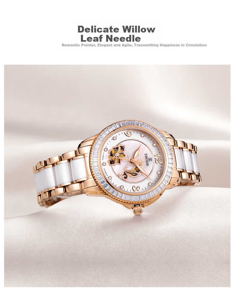 EBOHR Women's Watch, Butterfly Love Ceramic Strap Ladies Mechanical Watch, Light Luxury Exquisite Birthday Mid-Autumn Festival Gift 10880227 5