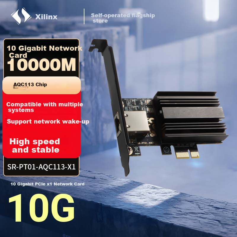 Xiliweishi 10G Gigabit Ethernet Card PCI-E Wired Desktop Computer NAS Server Gaming Ethernet Network RJ45 Port High-Speed Expansion Card AQC113-X1